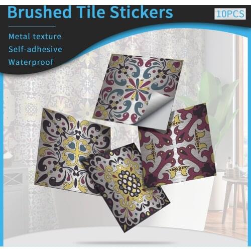 Brand New Self-Adhesive Brushed Tile Stickers Metal Texture Home Wall Decoration Kitchen Bathroom Waterproof Decals Removable