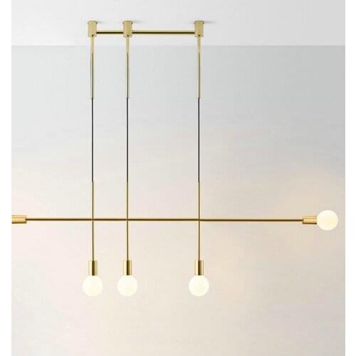 Modern Simple Black Gold E27 LED Long Multi-Head Chandelier for Bedroom Living Dining Study Room Kitchen Shop Indoor Decor Lamp