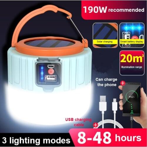 LED Camping Light USB Portable Lighting Phone Charge Solar Camping Lantern Rechargeable Lamp Waterproof Outdoor Hiking Fishing