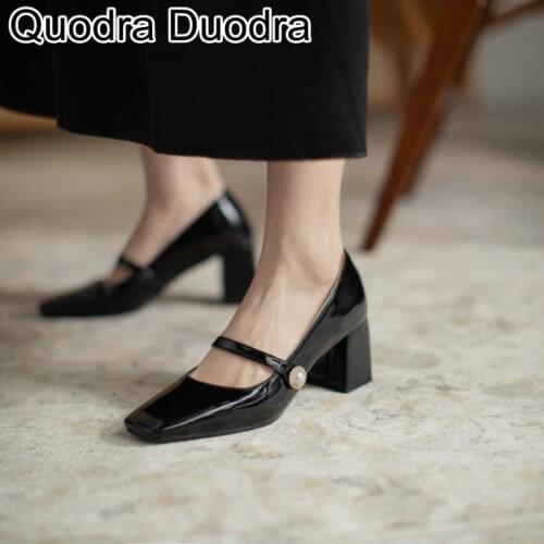 New Spring Autumn Women Pumps fashion chunky thick high heels Square Toe Shoes elegant Office Career Plus Size 43 48 solid red