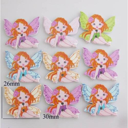 WBNKWO Girls love buttons angel mix 100pcs 3cm printed wood buttons children garment accessories