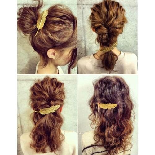 1Pcs Fashion Metal Leaf Shape Hair Clip Barrettes Crystal Pearl Hairpin Barrette Color Feather Hair Claws Vintage Hair Jewelry