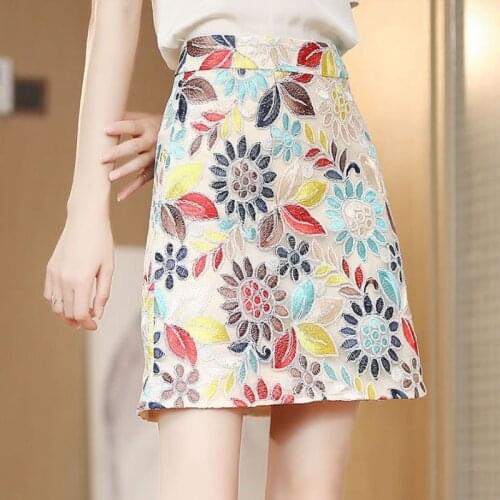 2021 Summer Lace Skirt Women Flower Embroidery Skirks Hollow Out High Quality Ladies Pencil Skirts Office Lady Mini Faldas Mujer