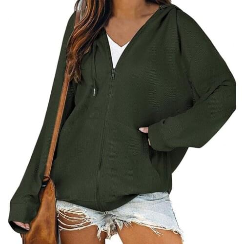 Jacket Hoodie Solid Color Long Sleeve Autumn Winter Hooded Loose Fit Women Sweatshirt Outerwear
