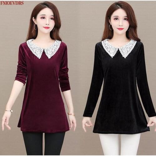 Women Winter Spring Basic Wear Elegant Office Lady Work Hollow Out White Lace Peter Pan Collar Tunic Tops And Blouses