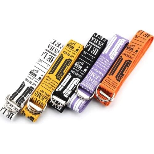 Women Harajuku Canvas Belt Letter Printed Fashion Unisex Double D Ring Canvas Strap Female Long Belts For Jeans Waistband