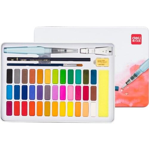 Zq Solid Watercolor Portable Iron Box Solid Paint Draw Doodle Painting Tool Set