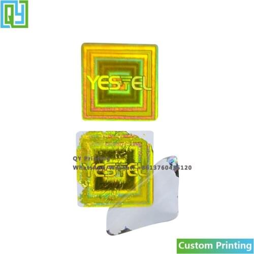 10000pcs 12x12mm Free Shipping Custom Printed Laser Hologram Golden Foil 3D Holographic Security Label Logo Name Brand Mark Seal