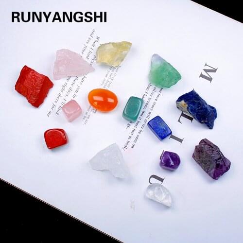 Runyangshi 2 styles 14pcs Natural crystal raw stone seven chakra Therapy Stone Health crystal quartz collection gift
