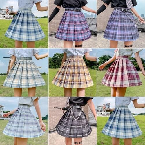 2020 Japanese School JK Uniforms Plaid Pleated Skirts Cute Girl School Uniform High Waist A-line Plaid Skirt Sexy Students Skirt