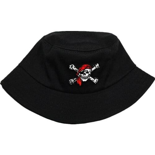 2021 Pirate Skull Embroidery Cotton Bucket Hat Fisherman Hat Outdoor Travel Hat Sun Cap Hats for Men and Women 141