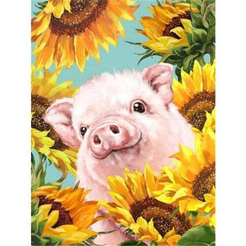Diamond Painting Pig Sunflower Animal Square Diamond Round Diamond Decoration Customizable Wall Art Decoration Frameless Style