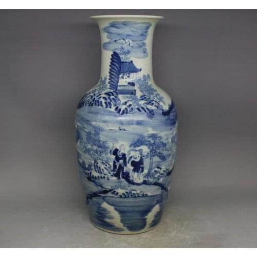 Antique QingDynasty porcelain vase,Blue Landscapes bottle,printing crafts, Home Decoration /collection &adornment, Free shipping