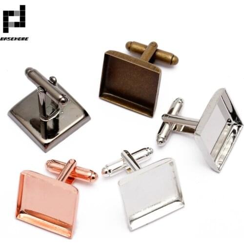 BASEHOME 10pcs 16/18/20/25mm Square Cufflinks Setting Blank Base Cufflinks Cabochon Cameo Tray DIY Cufflink Clothes Accessories