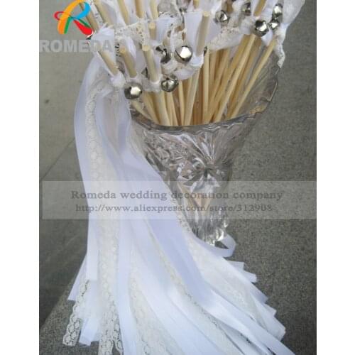 FREE SHIPPING--(50Pieces/Lot)Style Dwedding wands with bell Wedding Ribbon Stick,ribbon Twirling Streamers