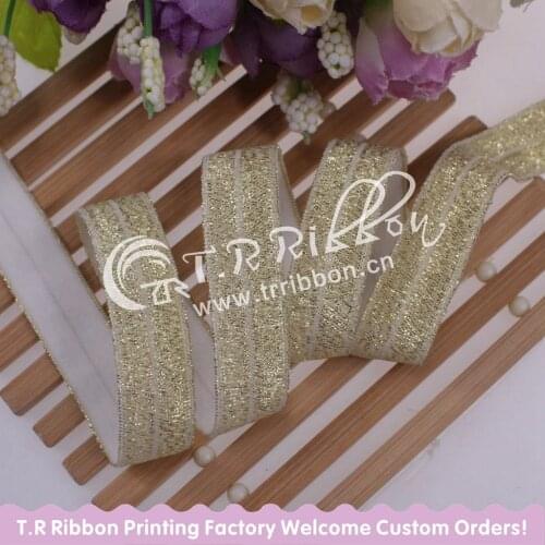 #90121 Glitter metallic thread FOE for hair tie bands, 5/8" glitter fold over elastic with metallic thread 100 yards/lot