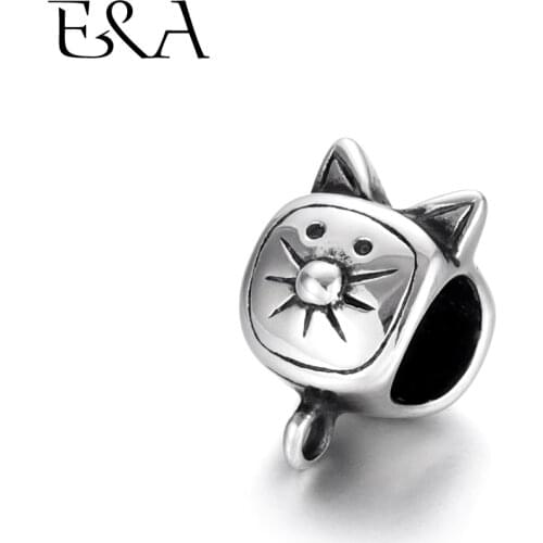Stainless Steel Bail Beads Cat 5.5mm Hole Stopper Animal Charms for Leather Bracelet Bead Supplies DIY Jewelry Making