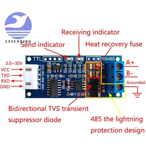 CFsunbird New TTL to RS485 Converter 3.3V/5.0V Hardware Automatic Control Converter Module AVR