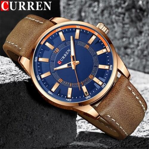 CURREN Sport Classic Men Watch Top Luxury Brand Gold Blue Military Male Clock Genuine Leather Sport Quartz Man Wristwatch 8390