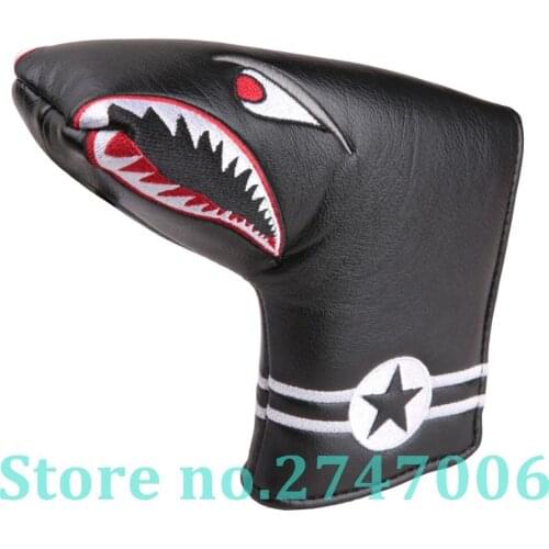 1pc Black PU Leather with Shark Embroidery Magnet Golf Blade Putter Head Cover Golf Club Putter Headcover