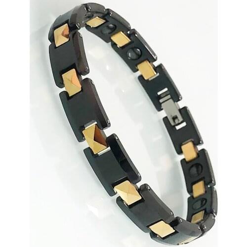 Womens Black Ceramic Bracelet Golden Titanium Steel Female Energy Health Care Germanium Magnetic Wristband Ladies Jewelry Gifts