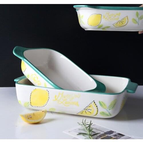 EECAMAIL Fresh Lemon Series Baked Cheese Baked Rice Dish Household Ceramic Baking Oven Microwave Dedicated Vegetable Plate