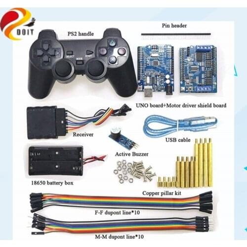 Wireless Handle Control RC Kit with UNO Board+ Motor Drive Shield Board+ handle for Arduino Robot Tank Car Compatible with PS2