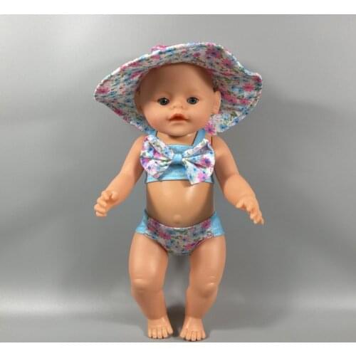Doll clothes for new born doll accessories and American doll Pink lace swimsuit + hat 074