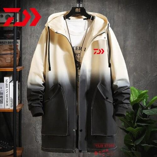Daiwa Fishing Mid-length Jacket Hooded Men Hiking Hiking Windproof Breathable Jacket Autumn Comfortable Waterproof Fishing Shirt