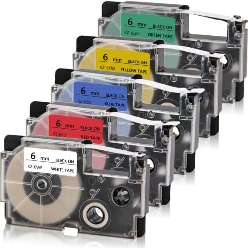 Absonic Label Tape XR-6X XR-6WE 6mm*8m Compatible For Casio KL-170 KL-60 Printer Ribbon XR-6RD XR-6BU XR-6YW XR-6GN LabelMaker