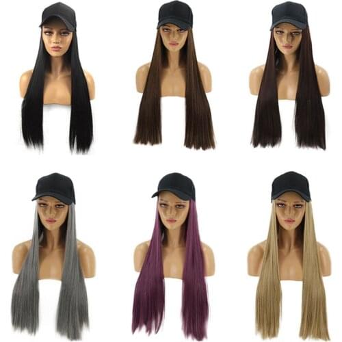 Fashion Long Synthetic Baseball Cap Hair Wig Natural Black / Brown Straight Wigs Naturally Connect Synthetic Hat Wig Adjustable