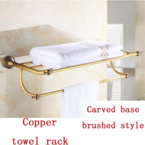 Fasion towel rack shelf with bars wall mounted, Copper single tier towel rack, 60cm Brass brushed wall bathroom rack shelves