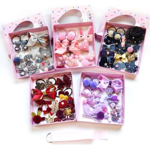 18 Sets Childrens Hair Clip Set Cartoon Cute Girl Headdress Female Hair Accessories Baby Hair Ring Elastic Rubber Band