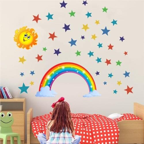 Sunshine Stars Clouds Rainbow Stickers Decal Vinyl Mural for Children Bedroom Nursery Wall Sticker Wallpaper DIY Home Decor