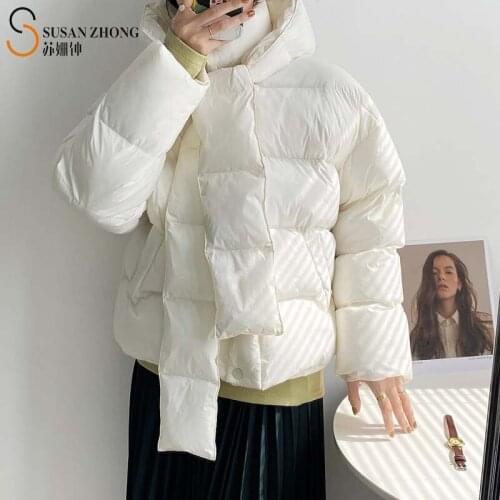 Women Padded Coat Female Parkas Lady Short Outwear Stand Collar Attachable Hoodies Scarf Drop Shoulder Autumn Winter Pocket Warm