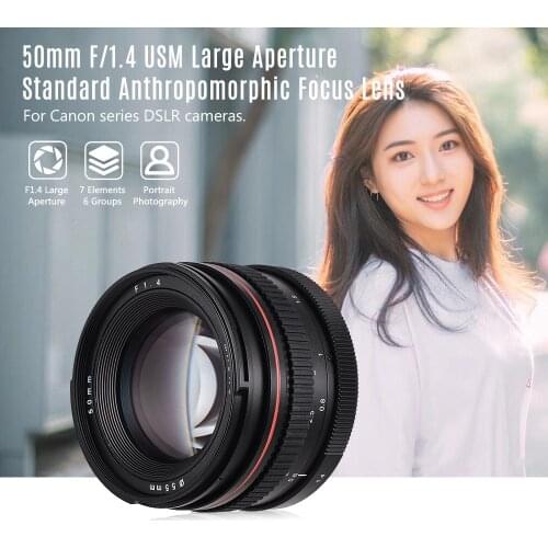 Professional 50mm F1.4 Camera Lens for Canon 100D 200D 350D Large Aperture Standard Anthropomorphic Camera Lens Low Dispersion