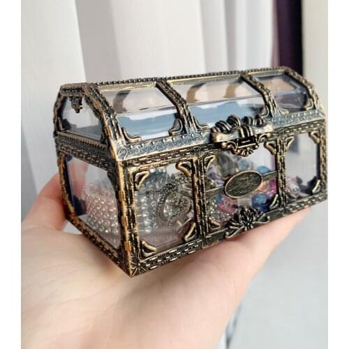 Transparent Pirate Treasure Box Wedding Home Decor Crystal Gem Jewelry Box Storage DIY Crafts Organizer Treasure Chest Best Gift