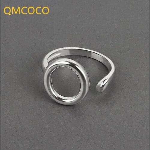 QMCOCO 925 Silver Hollow Out Geometric Round Open Adjustable Ring Simple Handmade Trendy Fine For Woman Jewelry Gifts