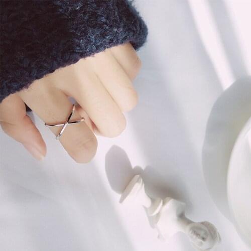 S925 silver simple cross three dimensional opening fashion double adjustable ring surprise gift