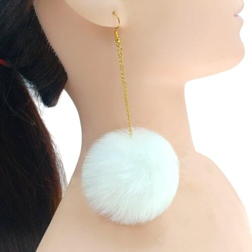 30 Color New Fake Fur Ball Dangle Earrings Golden Long Drop Earrings For Women Costume Christmas Party Festivel Gifts