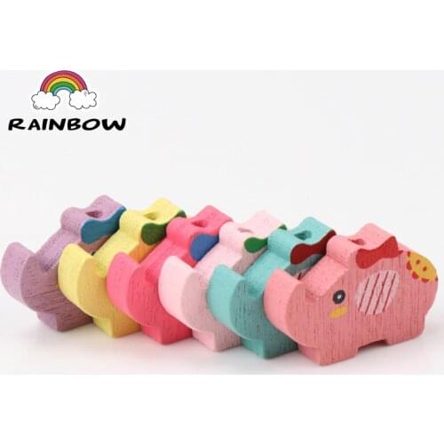 Mixed Colors Elephant Shape Elephant Pattern Wooden Material Spacer Beads For Jewelry Making DIY 22x15mm 50pcs