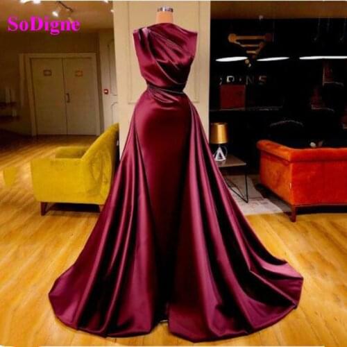 SoDigne Simple Satin Mermaid Evening dresses Elegant Sleeveless O Neck Women Long Formal Gown Special occasion dresses 2021