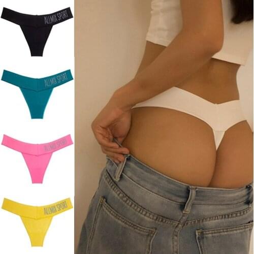2021 Sexy Mid Waist String Sport Panties Fitness Letter Deep V Thong and G String Seamless Underpants Womens Briefs Underwear