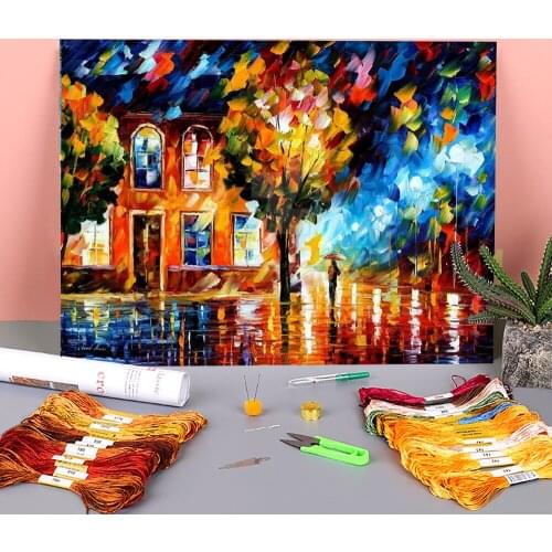 City Moon Light Printed 11CT Cross-Stitch Patterns DIY Embroidery DMC Threads Hobby Needlework Handmade Craft For Jewelry