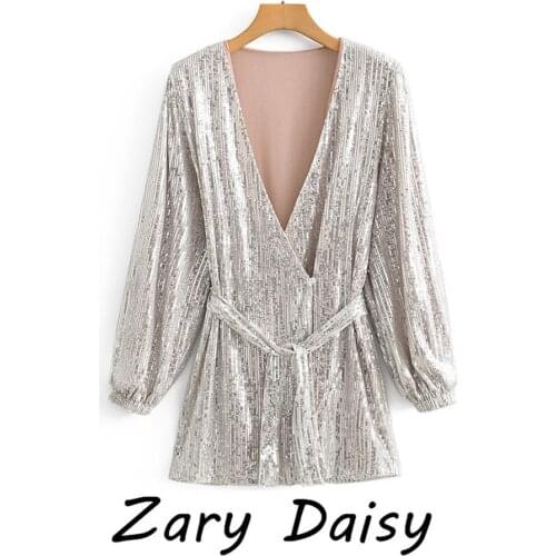 Zary Daisy shiny eye-catching sequined dress party banquet annual meeting small dress wrapped dress female