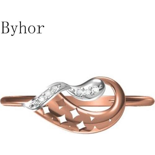 Byhor Solid 14K White+Rose Gold 0.031ct H/SI Natural Diamonds ring Women Star Fine Jewelry Trendy Wedding Band кольцo кольцa