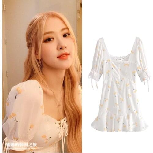 Kpop Seo Yea Ji ROSE 2021 Fresh sweet High waist dress women summer korean streetwear Harajuku dew Back Puff sleeve girl dresses