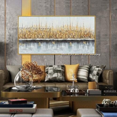 Gold Grey Abstract Oil Painting Posters Original Handmade Painting Wall Art Canvas Pictures for Living Room Home Decoration Gift