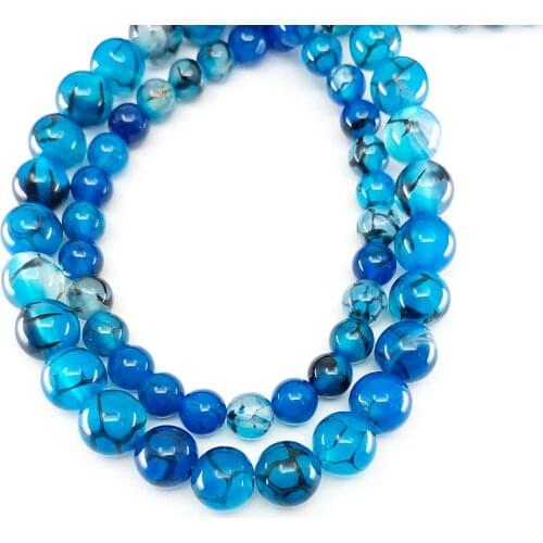 1strand/lot Natural Stone Blue Dragon Vein Agates Round Carnelian Agat Onyx Loose Beads 6 8 10mm For Jewelry Making DIY Bracelet