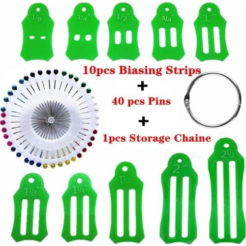 10pcs Multi-Sizes Folding Fabric Biasing Jelly Roll Sasher Collection Tool Setand Storage Chain 40pcs Multicolor Quilting Pins